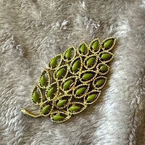 Gold and Green Leaf Brooch